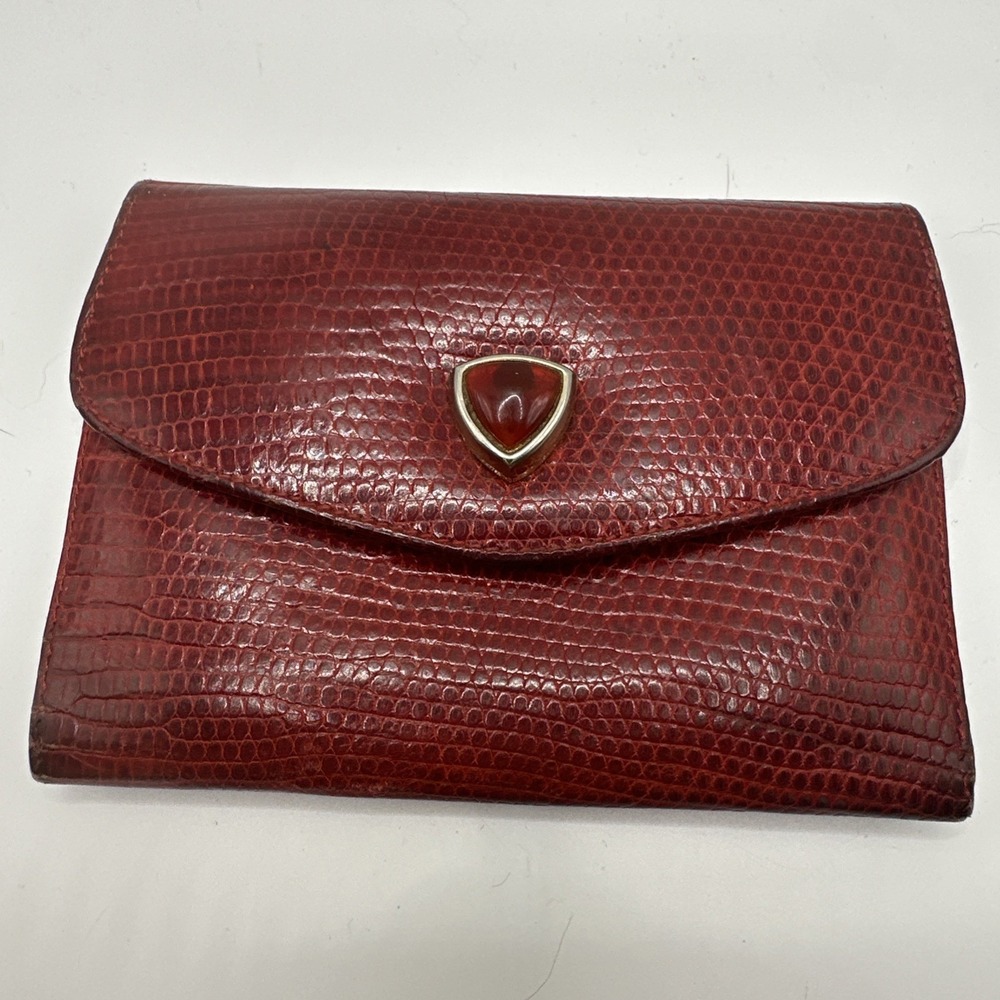 Vintage Judith Leiber Wallet Snake Skin Red Two Bill Areas And 8 Card Slots
